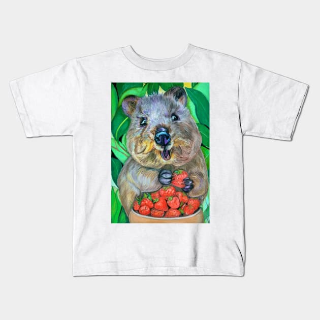 Quokka with Strawberries Kids T-Shirt by mariasibireva